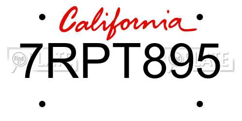 7RPT895 California License Plate