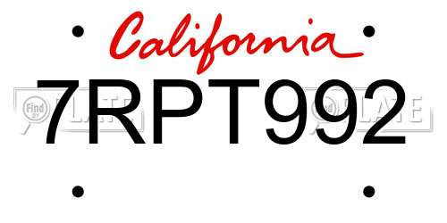7RPT992 California License Plate