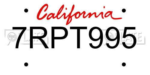7RPT995 California License Plate