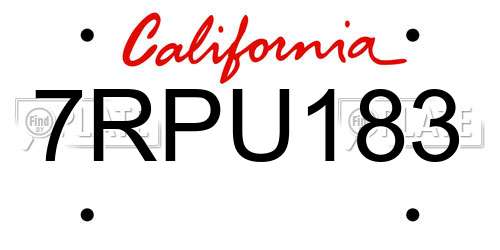 7RPU183 California License Plate
