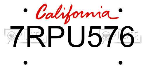 7RPU576 California License Plate