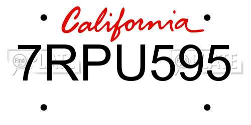 7RPU595 California License Plate