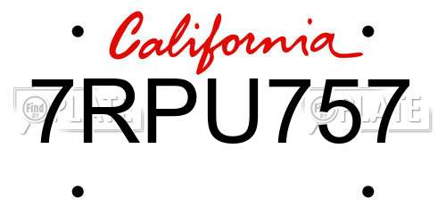 7RPU757 California License Plate