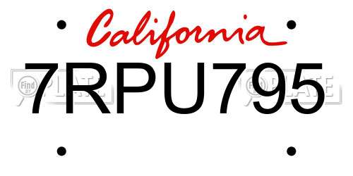 7RPU795 California License Plate