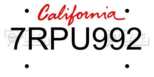 7RPU992 California License Plate