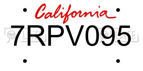 7RPV095 California License Plate