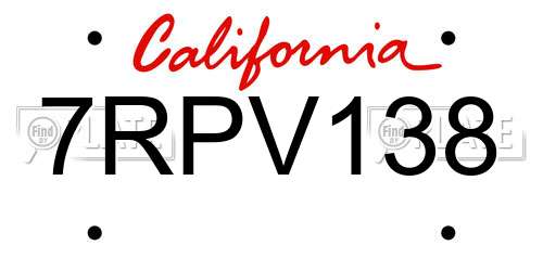 7RPV138 California License Plate