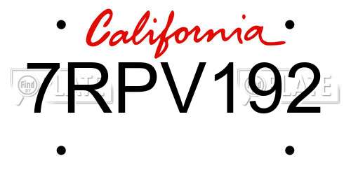 7RPV192 California License Plate
