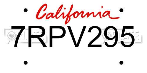 7RPV295 California License Plate