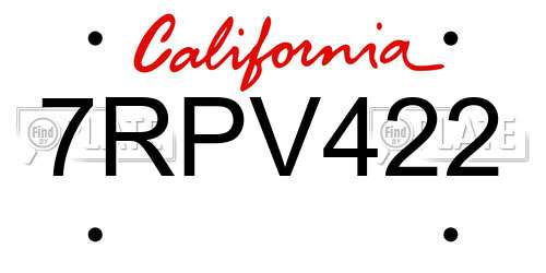 7RPV422 California License Plate