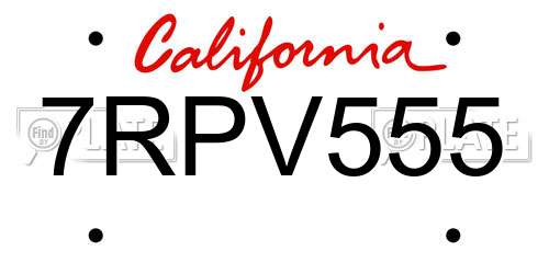 7RPV555 California License Plate