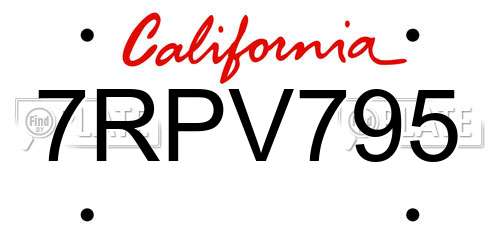 7RPV795 California License Plate