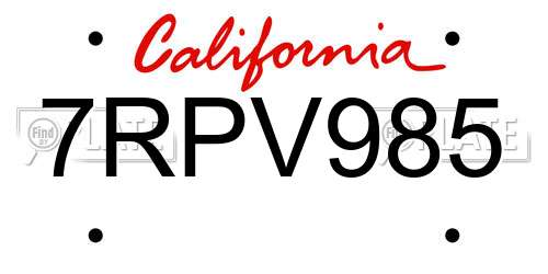 7RPV985 California License Plate