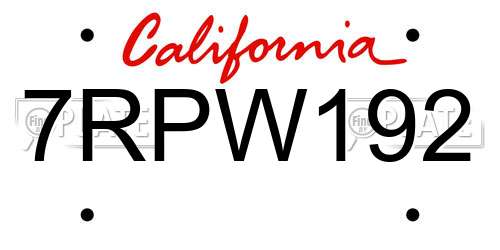 7RPW192 California License Plate