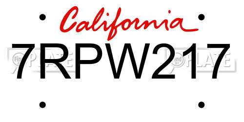 7RPW217 California License Plate