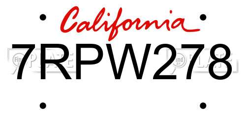 7RPW278 California License Plate