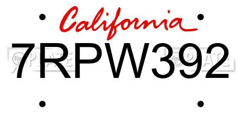 7RPW392 California License Plate