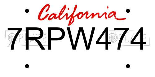 7RPW474 California License Plate