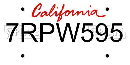 7RPW595 California License Plate