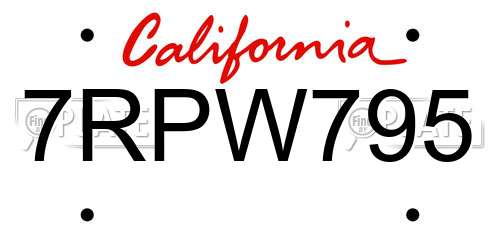 7RPW795 California License Plate