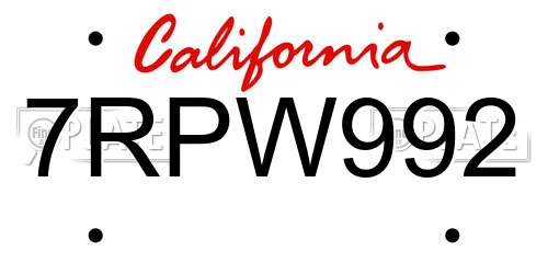 7RPW992 California License Plate