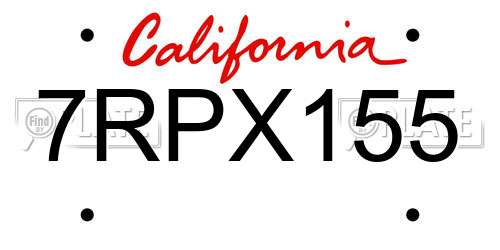 7RPX155 California License Plate