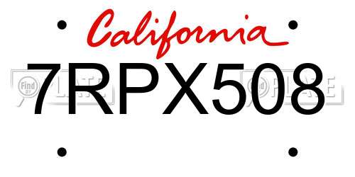 7RPX508 California License Plate
