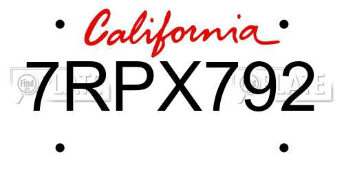 7RPX792 California License Plate