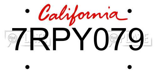 7RPY079 California License Plate