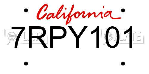 7RPY101 California License Plate