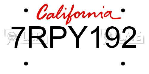 7RPY192 California License Plate