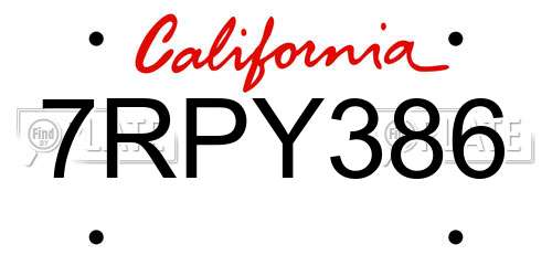 7RPY386 California License Plate
