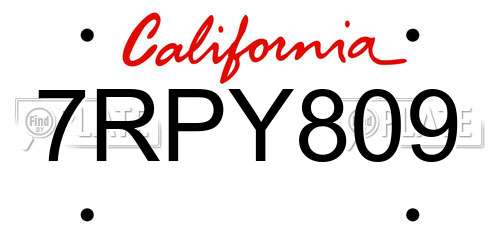 7RPY809 California License Plate