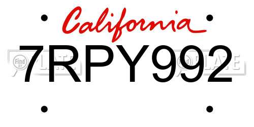 7RPY992 California License Plate