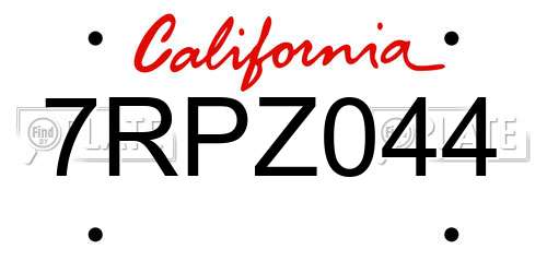 7RPZ044 California License Plate