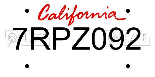 7RPZ092 California License Plate