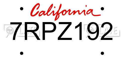 7RPZ192 California License Plate