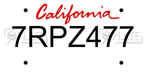 7RPZ477 California License Plate
