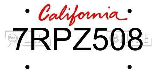 7RPZ508 California License Plate