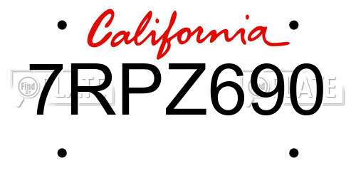 7RPZ690 California License Plate