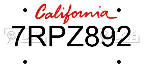 7RPZ892 California License Plate