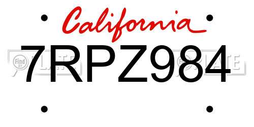 7RPZ984 California License Plate