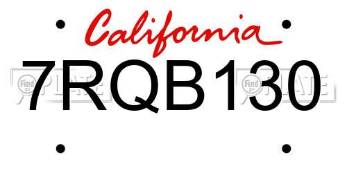 7RQB130 California License Plate