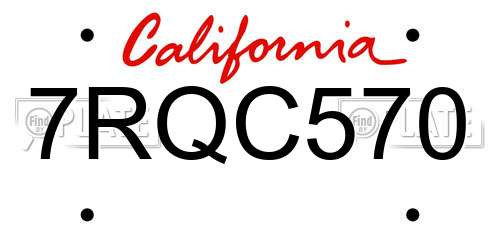 7RQC570 California License Plate