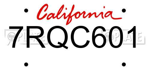 7RQC601 California License Plate