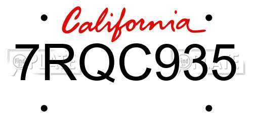 7RQC935 California License Plate