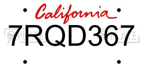 7RQD367 California License Plate