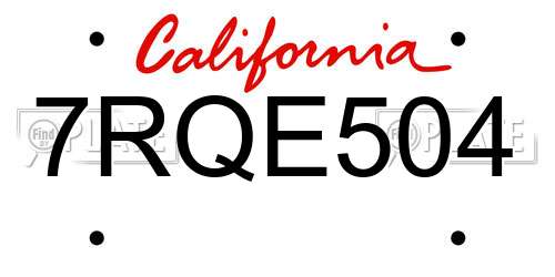 7RQE504 California License Plate