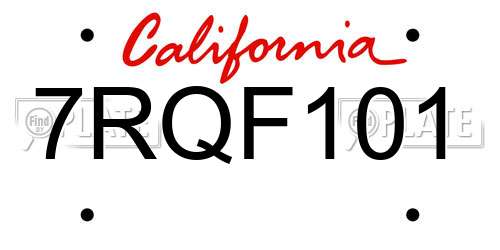 7RQF101 California License Plate
