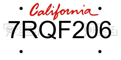 7RQF206 California License Plate